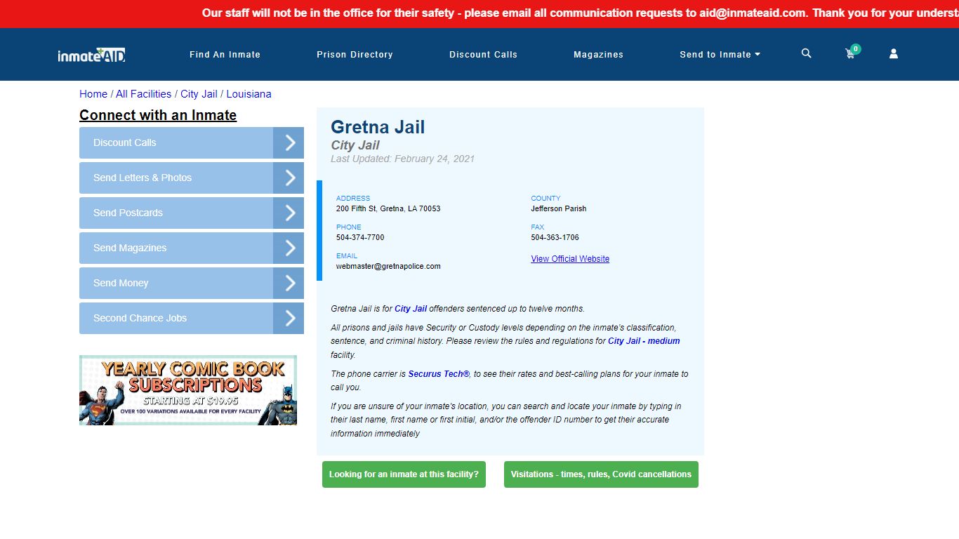 Gretna Jail | Inmate Locator