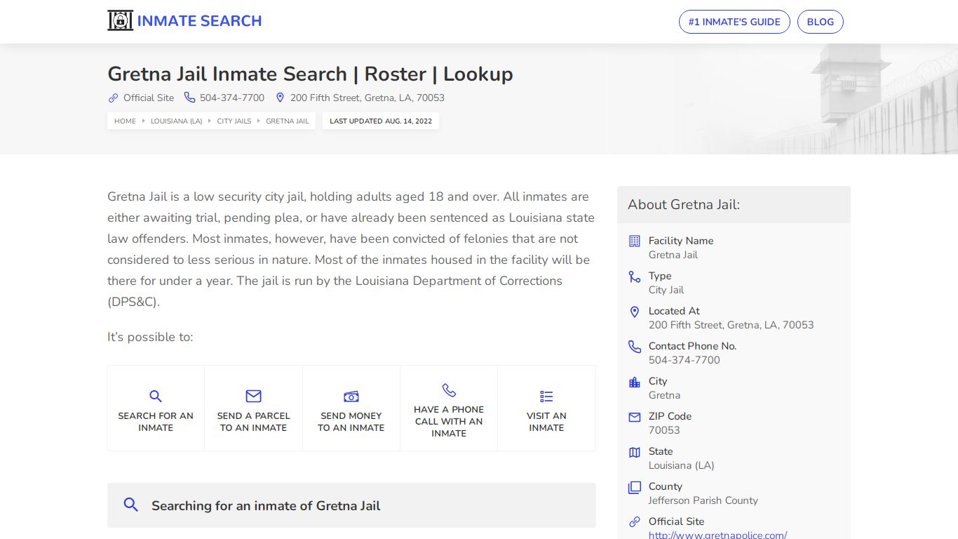 Gretna Jail Inmate Search | Roster | Lookup