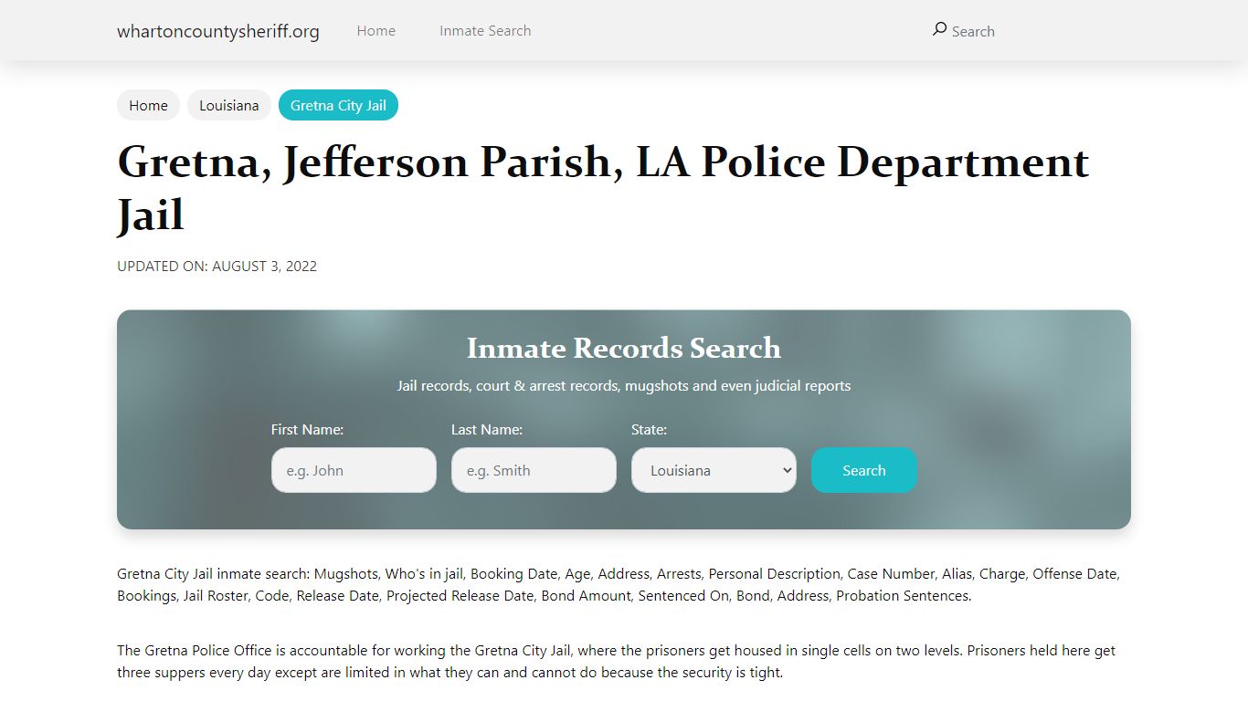 Gretna, LA City Jail Inmates, Arrests